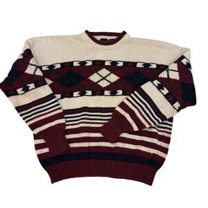 Vintage Structure Men's XL Ramie Cotton Patterned Crewneck Sweater VGUC